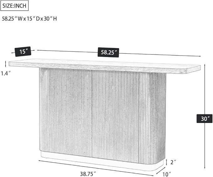 Merax Entryway Console Table, Modern Hallway Table with Ash Veneer Top and Fluted Base, Vertical Stripes & Metal Accent Sofa Table for Living Room