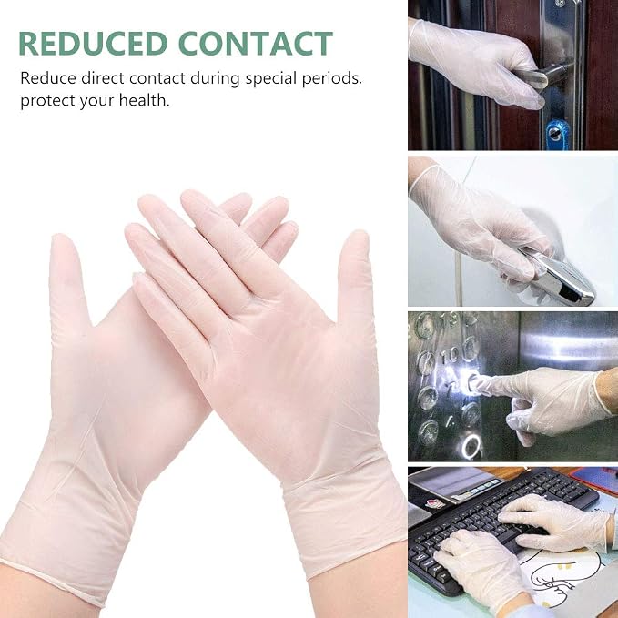 squish Disposable Gloves, 100 Count 4 mil Clear Vinyl Gloves Latex Free Powder-Free Health Glove Cleaning Rubber Glove for Kitchen Cooking Cleaning Food Handling, Large