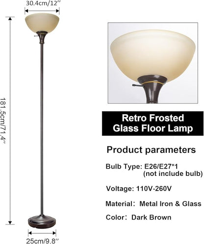 HonoDing Floor Lamp Frosted White Glass Bowl Shade - for Room Decor - Bedroom Decor - Floor Lamp for Bedroom - Floor Lamps for Living Room (Brown)