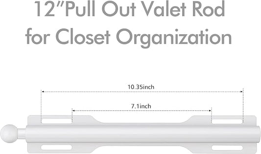 12" Valet Rod for Closet Pull Out (1 Pack, White)