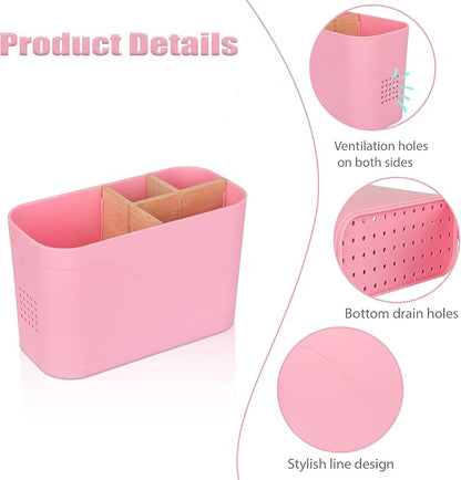 Toothbrush Holders for Bathrooms, Electric Tooth Brush Holder with Bamboo Dividers Kids Toothbrush and Toothpaste Organizer for Bathroom Countertop Accessories Storage, 4 Slots, Pink