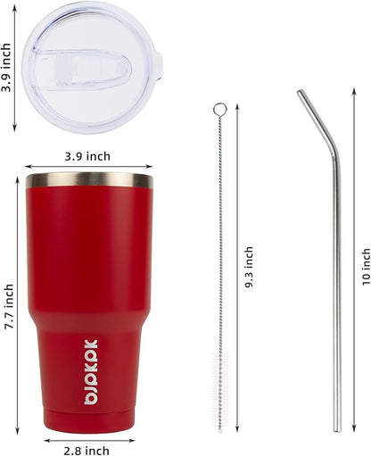 BJPKPK 30 oz Tumbler with Lid and Straw, Stainless Steel Insulated Travel Coffee Mug Reusable Thermal Cup,Red