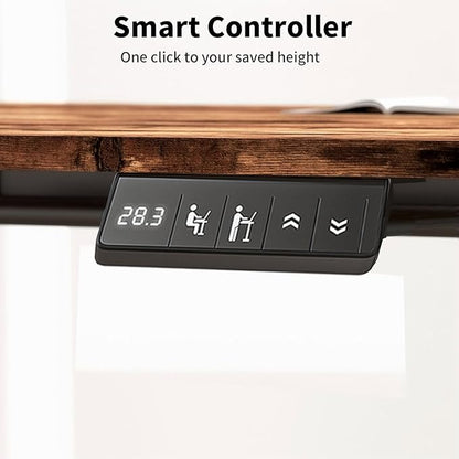 TIQLAB Standing Desk 55 x 24 inch, Electric Height Adjustable with Splice Board, Stand Up Desk, Sit Stand Desk Computer Desk for Home Office, Black Frame/Rustic Brown Top