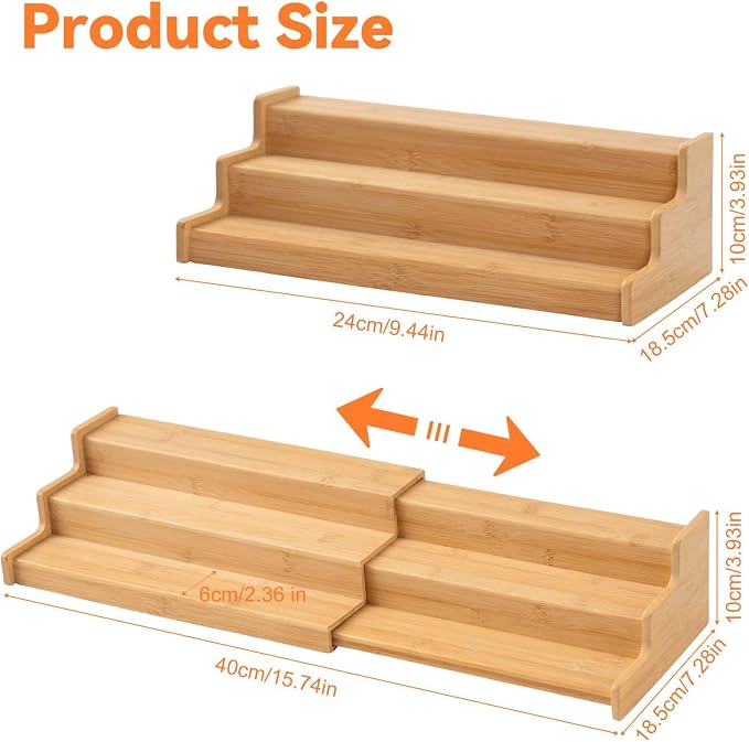Expandable Bamboo Can Organizer for Pantry AdjustableStackable Can Rack Organizer for Kitchen CabinetCountertop Food Storage Organizer for Cans Jars & SpiceBottles (15.74 * 7.28 * 3.93in)