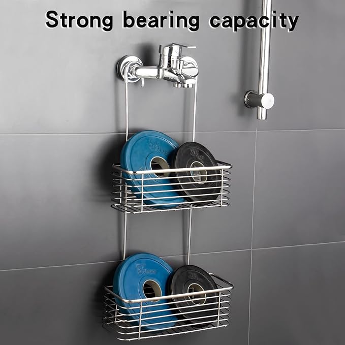 YQh Stainless steel double-layer shower rack, shower room hanging bathroom organizer, storage rack installed on the hanging bar or door, can store shampoo, hair conditioner, shower gel