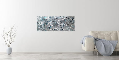 YHSKY ARTS Huge Silver Flower Metal Wall Art Hand Crafted Sculpture Set for Living Room Decor