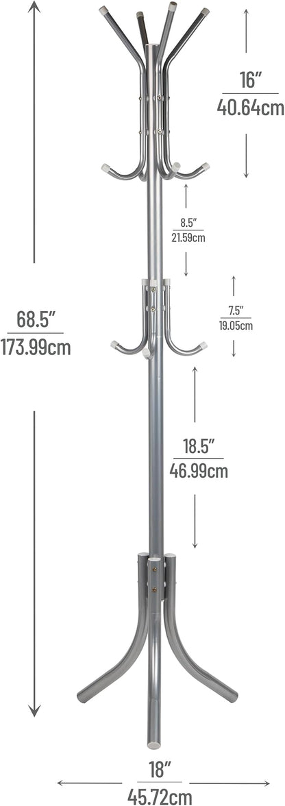 Mind Reader Freestanding Coat Rack, Multi-Tier Organizer for Office and Entryway, Metal, Silver