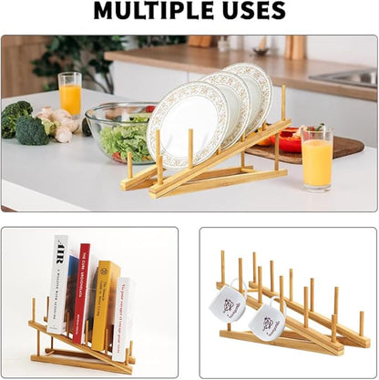 Bamboo Dish Drying Rack Wooden Plate Rack Kitchen Pot Lid Holder Cabinet Organizer for Dish Plate Cup Pot Lid Bowl Cutting Board