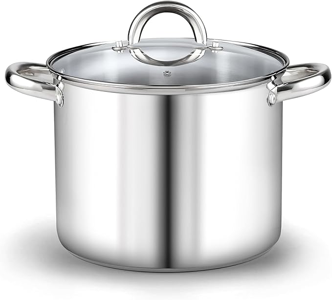 Cook N Home Basics 12 Quart Stainless Steel Stock Pot with Lid, Cooking Pot for Pasta, Stockpot with Sturdy Handle, Soup Pot with Even Heating, Oven & Dishwasher Safe, Cookware for Canning, Boiling