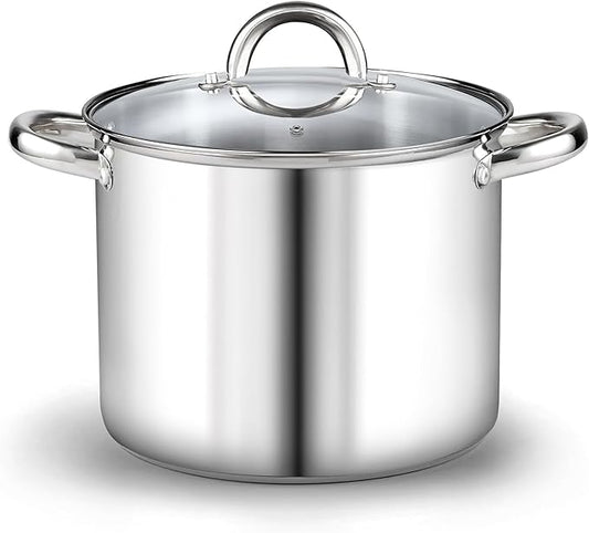 Cook N Home Basics 12 Quart Stainless Steel Stock Pot with Lid, Cooking Pot for Pasta, Stockpot with Sturdy Handle, Soup Pot with Even Heating, Oven & Dishwasher Safe, Cookware for Canning, Boiling
