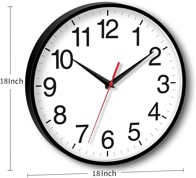Rohioue 18 Inch Wall Clock, Modern Battery Operated Wall Clocks, Silent Non Ticking Large Analog Clock for Living Room, Office, Home, Bedroom, Kitchen, Bathroom(Black)