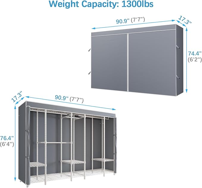 VIPEK V50C Extra Large Coverd Clothes Rack, White Portable Closet Rack with Grey Cover, Multi-Functional Freestanding Wardrobe Closet Heavy Duty Clothing Racks for Hanging Clothes
