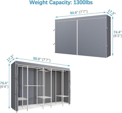 VIPEK V50C Extra Large Coverd Clothes Rack, White Portable Closet Rack with Grey Cover, Multi-Functional Freestanding Wardrobe Closet Heavy Duty Clothing Racks for Hanging Clothes