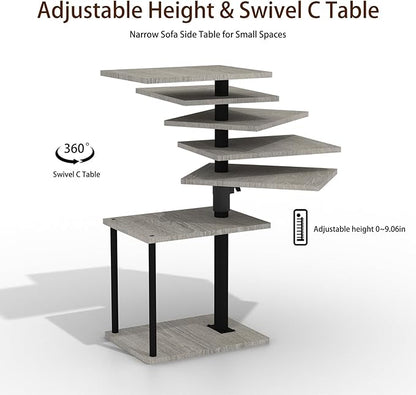 Swivel Side Table for Couch Arm, Height Adjustable C Table for Recliner or Bed, Tv Trays with Storage Shelf for Small Spaces- Small Nightstand Table for Living Room, Bedroom