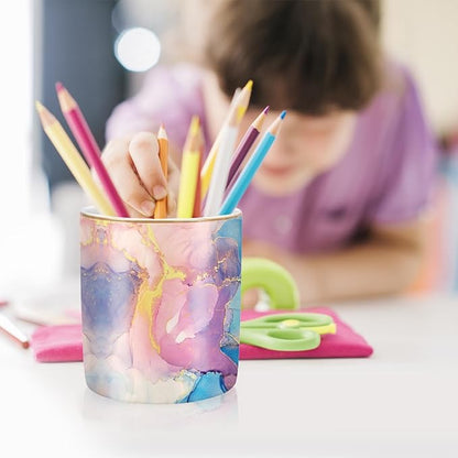 WAVEYU Cute Desk Pens Holder, Pencil Cup Holder for Desk, Ceramic Desktop Storage Pen Pencil Organizers Stationery Supplies for Office, Home, Gold Pattern