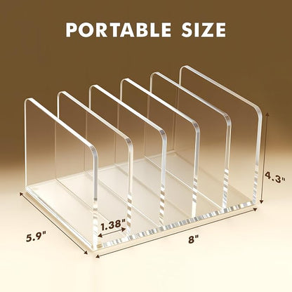 BEYGORM Acrylic Mail Holder, Clear Multifunction Desk Organizer with Divider, Vertical Letter Sorter for Desktop, 5 Compartments Modern Office Home Envelope Organizer for Folder, Document, Notebook