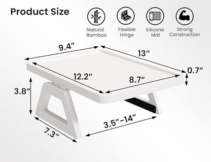 2 Pack Couch Arm Tray,Bamboo Folding Sofa Tray,Sofa Armrest Trays Clip-On Couch Desk for Drinks,Snacks,Phone,Remote Control（White）