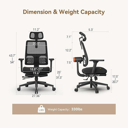 Newtral Ergonomic Mesh Office Chair with with Adaptive Lumbar Support, High Back Desk Computer Chair with 4D Adjustable Armrest, 136° Tilt Lock, Adjustable Seat Depth & Height(with Laptop Tray, Black)