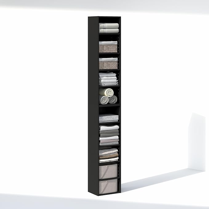 Furinno PASIR 10-Tier Closet Organizers and Storage, Open Shelf, Storage Organizer, 12-Inch Width, for Closet, Bedroom, Blackwood