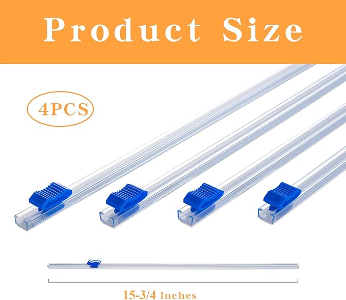 Plastic Wrap Cutter Slide Cutter - 4 Sticks 15" Self-Adhesive Cling Film Slide Cutter for Parchment Paper Plastic Wrap Aluminum Foil Wax Paper - Slide Cutter Replacement Fit Most Brands Roll