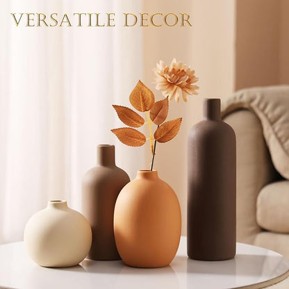 Ceramic Vase Set of 4 - Handcrafted Ceramic Vases for Home Decor & Shelf - Modern Farmhouse Decor for Kitchen, Office, Bedroom & Living Room Decorative Objects for Mantel, Table Centerpieces