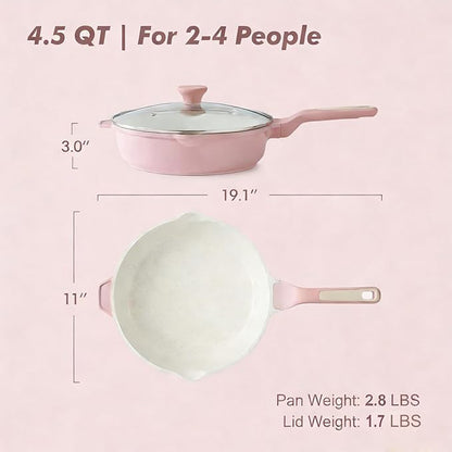SENSARTE Nonstick Ceramic Skillet with Lid 11-inch, 4.5QT Non Toxic Deep Frying Pan, Saute Pan with Lid, Stay-cool Handle, Healthy Cooking Pot, Induction Compatible, Pink