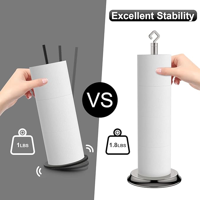 KASUNTO Toilet Paper Holder for Bathroom, Metal Free Standing Toilet Paper Storage with Rustproof, Tissue Paper Roll Stand for Bathroom Accessories (Brushed Nickel)