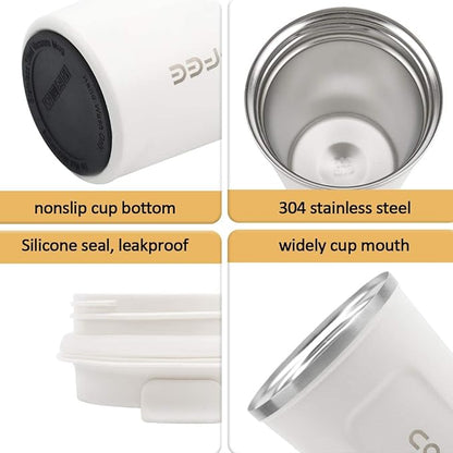 CS COSDDI 12 oz Stainless Steel Vacuum Insulated Tumbler - Coffee Travel Mug Spill Proof with Lid - Coffee Cup for Keep Hot/Ice Coffee,Tea and Beer (White)