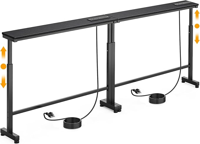 Dicasser 2 Pack Narrow Console Sofa Table with Adjustable Height (22"-33") & 2 Power Outlets, Skinny Behind Couch Table for Living Room Entryway Hallway, 79" L x 7" W x 33" H (Black)
