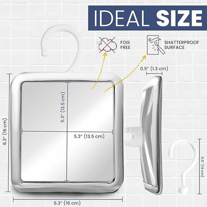 MIRRORVANA Hanging Fogless Shower Mirror for Shaving with 360° Rotatable Swivel Hook - Anti Fog and Shatterproof 6.3" x 6.3" Surface (Chrome)