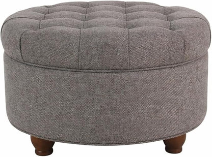 Homepop Home Decor | Button Tufted Woven Round Storage Ottoman | Ottoman with Storage for Living Room & Bedroom (Dark Gray)