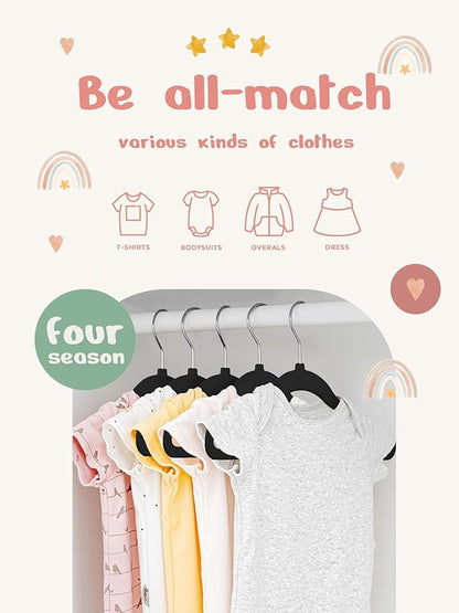 HOUSE DAY 11 Inch Velvet Baby Hangers 100 Pack Black, Premium Kids Hangers for Children, Infant & Toddler Clothes, Durable Non Slip Small Baby Felt Hanger for Closet, Ideal for Everyday Use