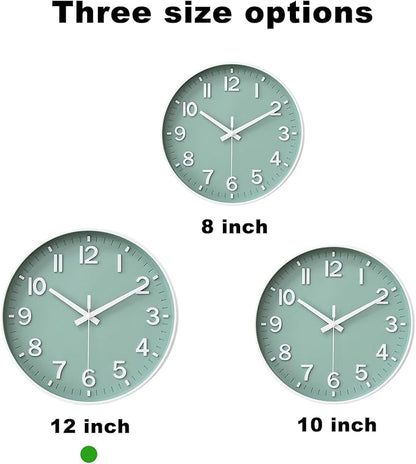 HZDHCLH Green Wall Clocks Battery Operated,12 inch Silent Non Ticking Modern Wall Clock for Living Room Bedroom Kitchen Office Classroom Decor