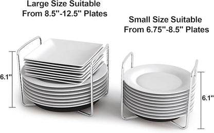 Dish Rack for Kitchen Countertop Organizer - Bamboo Plate Organizer for Cabinet Space Saver, Adjustable Stainless Steel 304 Plate and Bowl Holder with Portable Handle for Drawer Cupboard Shelf RV