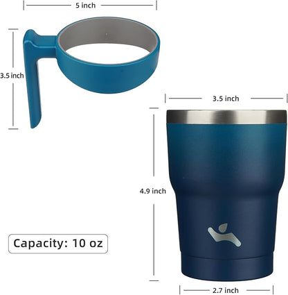 10 oz Tumbler with Handle and 2 Straw 2 Lid, Insulated Water Bottle Stainless Steel Vacuum Cup Reusable Travel Mug,Indigo Black