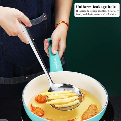 ReaNea Stainless Steel Kitchen Utensils Set, 4-Piece – Slotted Turner, Solid Turner, Skimmer & Ladle – Rust-Resistant, Long Handle, Hanging Loop, Dishwasher Safe – Everyday Cooking & Serving