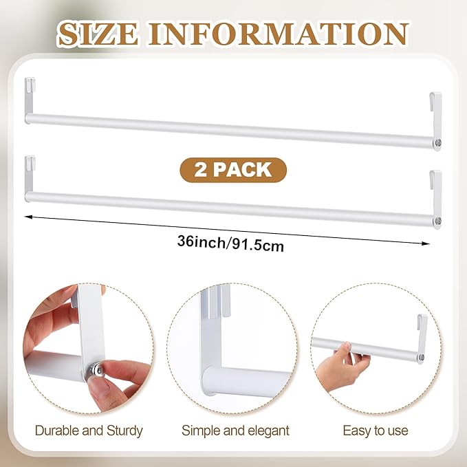 2 Pack Wire Shelving Garment Hanger Bar Wire Shelving Accessories Industrial Closet Clothes Rods for Home Retail Store(White,36 Inch)