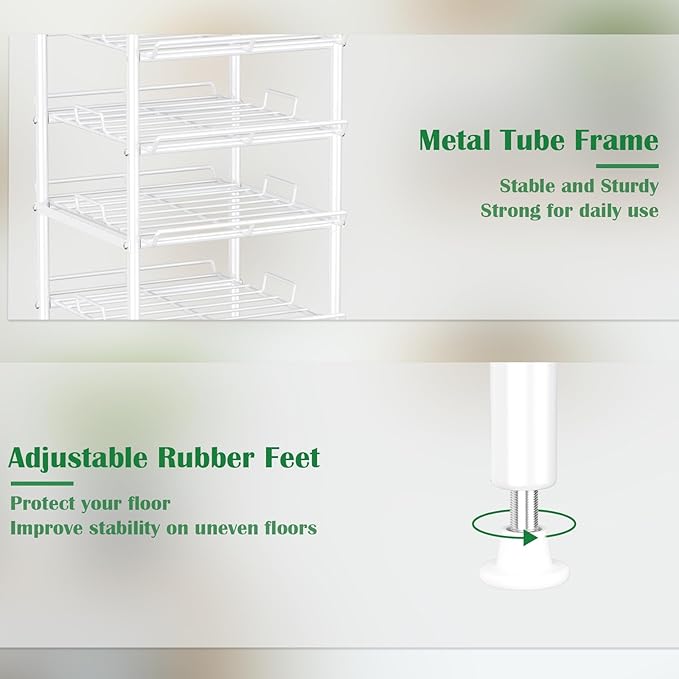 Water Bottle Organizer 5 Tier Free Standing Water Bottle Storage Rack Metal Water Bottle Rack Shelf Large Capacity Bottled Water Holder Beverage Soda Drink Stand for Kitchen Pantry Office,White