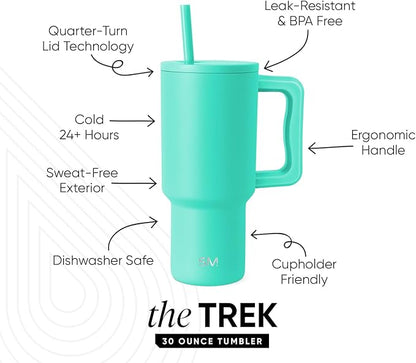 Simple Modern 30 oz Trek Tumbler with Handle and Straw Lid | Cup Holder Friendly Insulated Stainless Steel Travel Mug | Tropical Wave