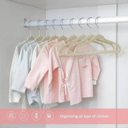 ManGotree Baby Velvet Clothes Hangers, Childrens Kids Hangers for Clothes Space Saving Non-Slip 15 Pack (Beige)