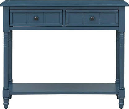 Knocbel Antique Entry Console Table with 2 Drawers & Bottom Open Shelf, Wood Sofa Tables for Entryway Hallway Living Room, 35.34" W x 13.8" D x 30.25" H, Dark Navy
