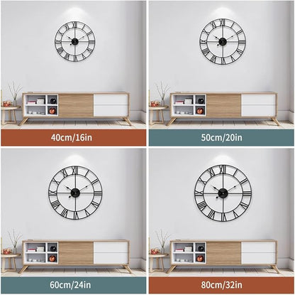 1st owned Large Wall Clock, Metal Retro Roman Numeral Clock, Modern Round Silent Wall Clocks, Easy to Read for Living Room/Home/Kitchen/Bedroom/Office/School Decor (Black, 32 Inch)