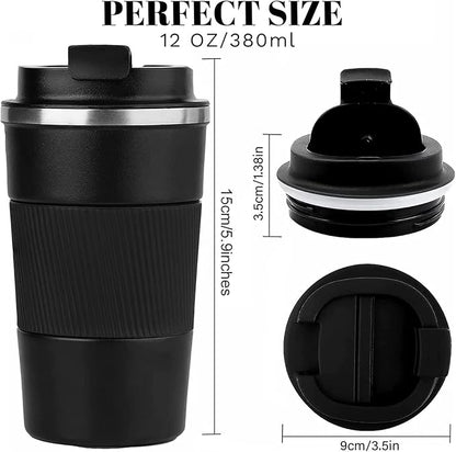 YINBAOGE Insulated Travel Coffee Mug, Spill & Leak Proof, Portable To Go Camping Stainless Steel Coffee Tumbler, Reusable Thermal Coffee Cup with Lid for Hot & Cold Drinks (Black, 12 OZ)