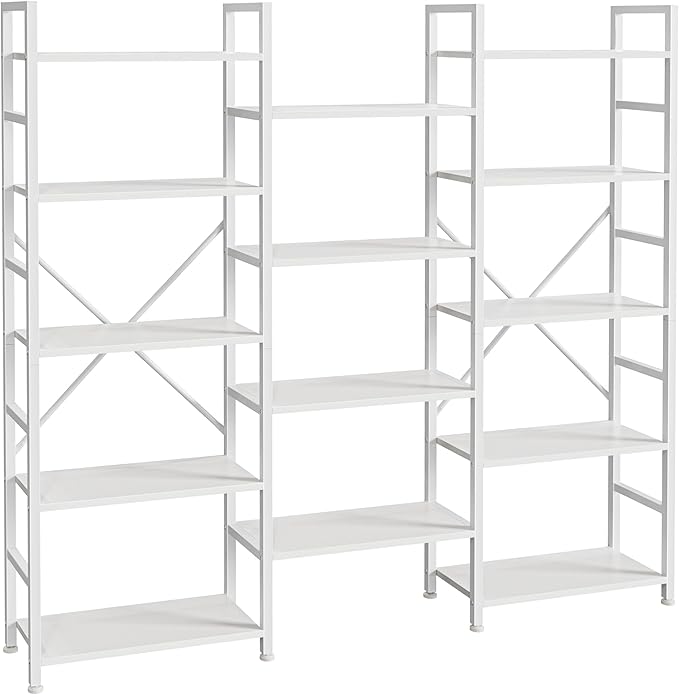 SUPERJARE Triple Bookshelf, Bookcase with 11 Open Display Shelves, Wide Book Shelf Book Case for Home & Office, 5 Tier, White