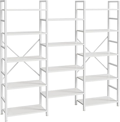 SUPERJARE Triple Bookshelf, Bookcase with 11 Open Display Shelves, Wide Book Shelf Book Case for Home & Office, 5 Tier, White