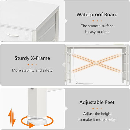 60 Inch Computer Desk with 8 Drawers, Home Office Desk with Power Outlets, Work Study Gaming Desk with 8 Fabric Drawers