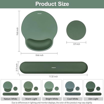 MOSISO Wrist Rest Support for Mouse Pad&Keyboard Set, Circle Curved Ergonomic Mousepad&Coaster Non-Slip Base Home/Office Pain Relief&Easy Typing Pad with Soft Cloth&Silicone Lining, Midnight Green