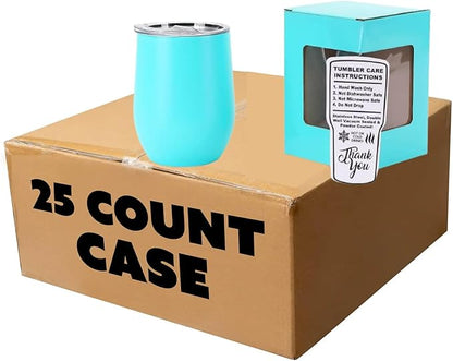 makerflo 12 oz Teal Powder Coated Wine Tumbler with Leak-Proof Clear Lid - Pack of 25, Ideal for Craft and Personalization (Laser Engraving, UV DTF, Epoxy, and Vinyl)