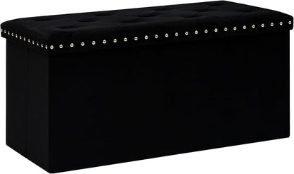 B FSOBEIIALEO Storage Ottoman Cube Folding Tufted Ottomanse, Storage Boxes Footrest for Bedroom, Luxury Velvet Fabric 30 * 15 * 15 Inches Black