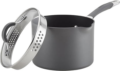 Circulon Radiance Hard-Anodized Nonstick Straining Saucepan, 3-Quart, Gray
